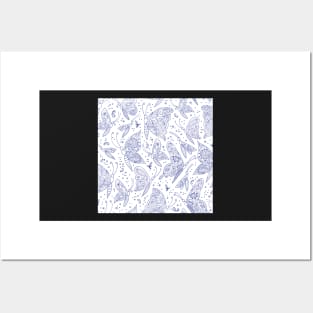 Paisley butterflies white-navy Posters and Art